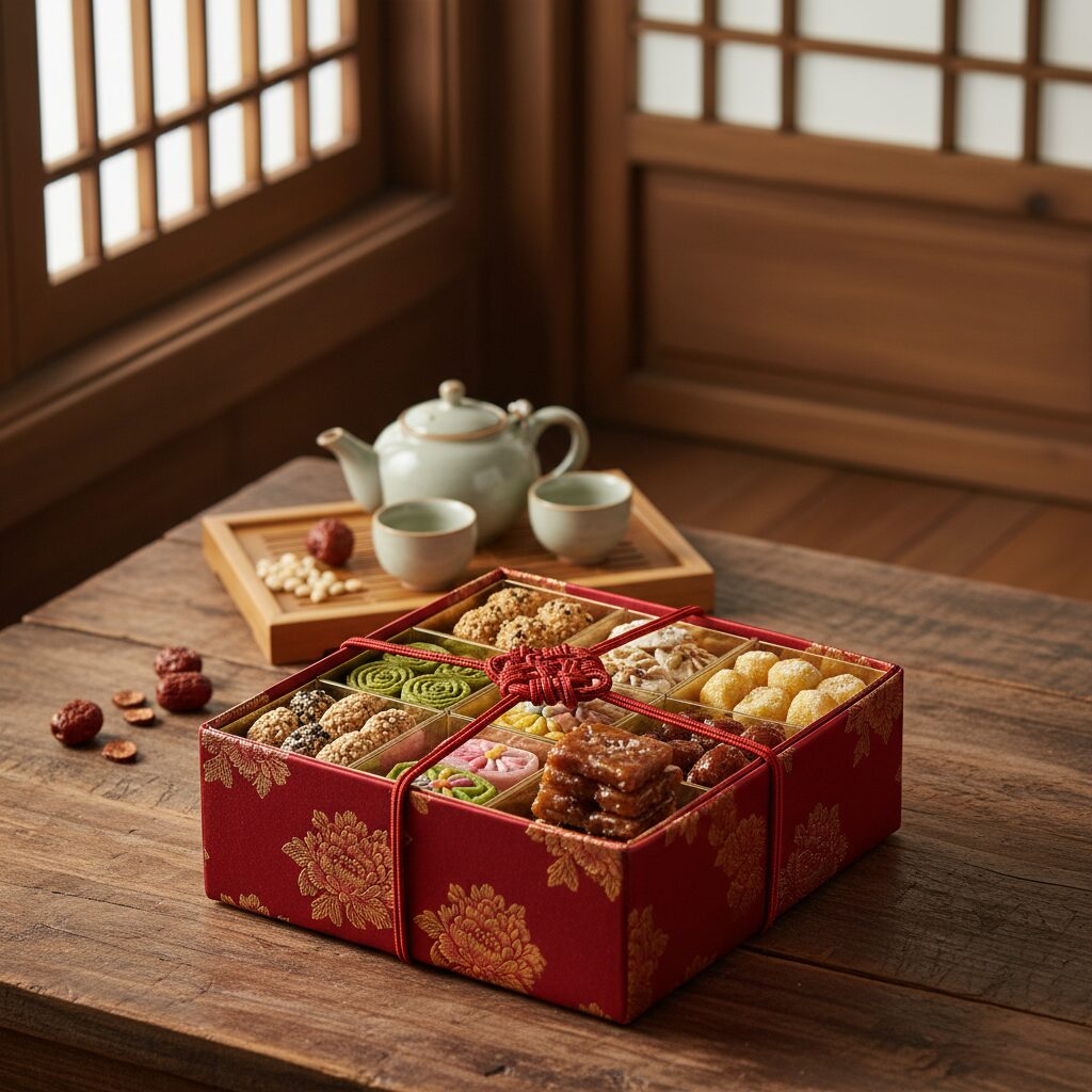 예쁘게 포장된 전통 한과 설 선물세트