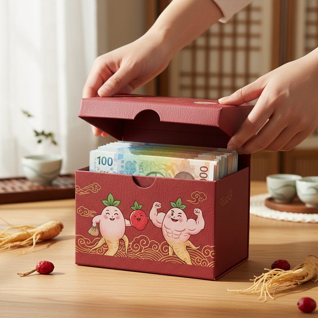 투유베리 홍삼 용돈 케이스 개봉 사진, 예쁜 포장과 홍삼 캐릭터