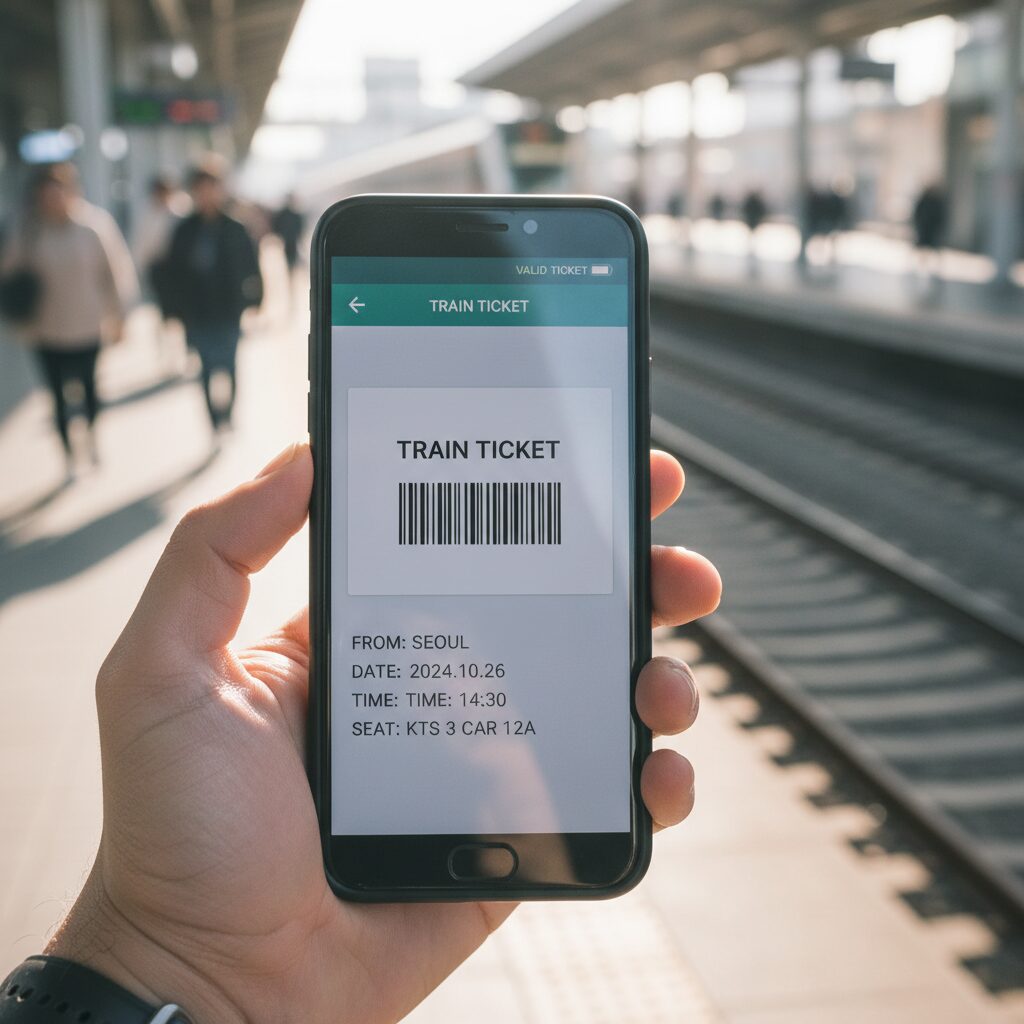 스마트폰에 저장된 기차표 모바일 티켓의 스크린샷
