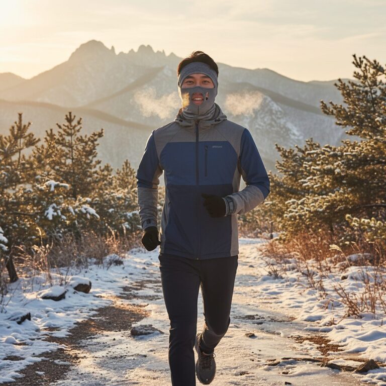 러닝 중 오로도 입김배출형 바라클라바 착용 모습 호흡이 편안한 모습