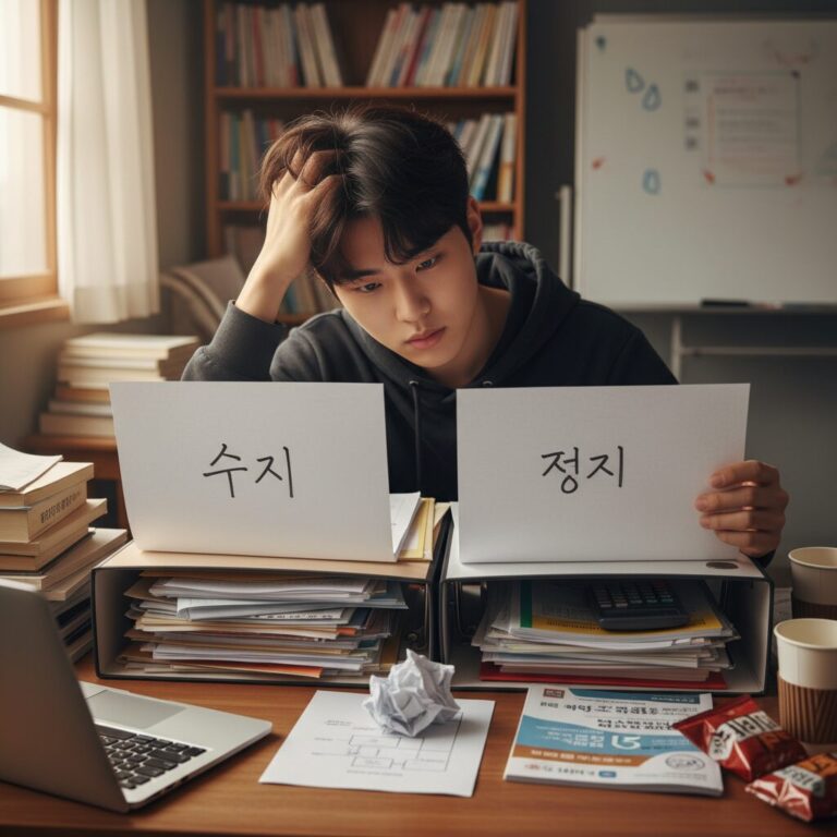 대학 입시 수시 정시 선택을 고민하는 학생의 모습과 서류 준비