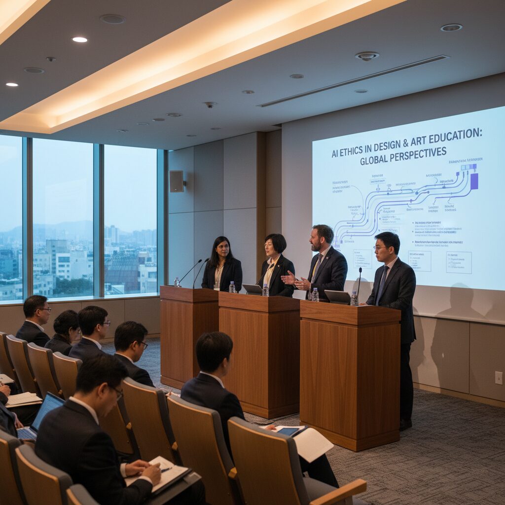 디자인과 미술 교육에서 AI 윤리를 논의하는 국제 컨퍼런스 발표 장면