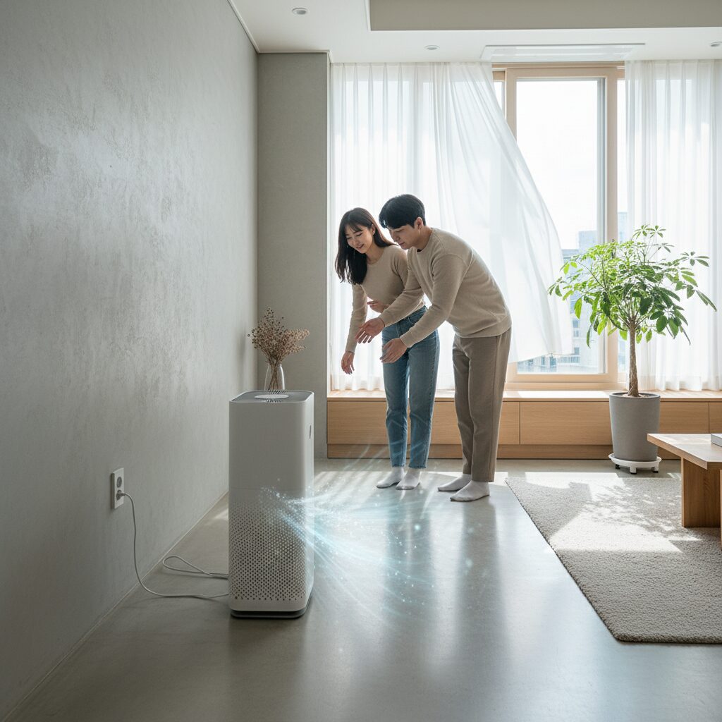 공기청정기를 벽에서 떨어져 공기 순환이 잘 되는 위치에 설치