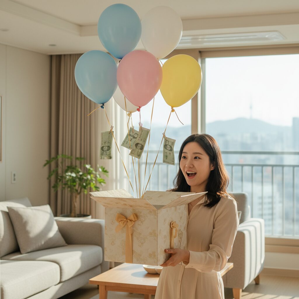 풍선 용돈박스 오픈 시 풍선이 떠오르는 모습