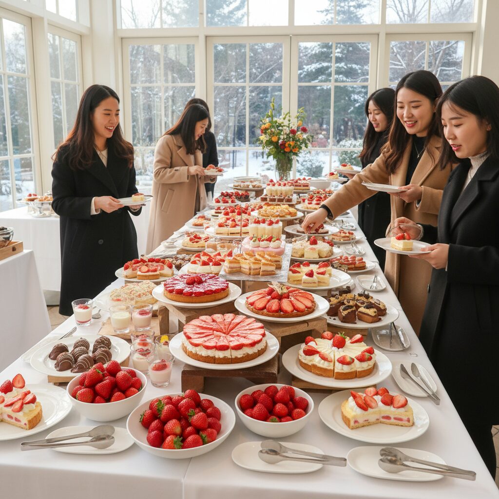 반얀트리 호텔 딸기뷔페에 진열된 다양한 디저트들