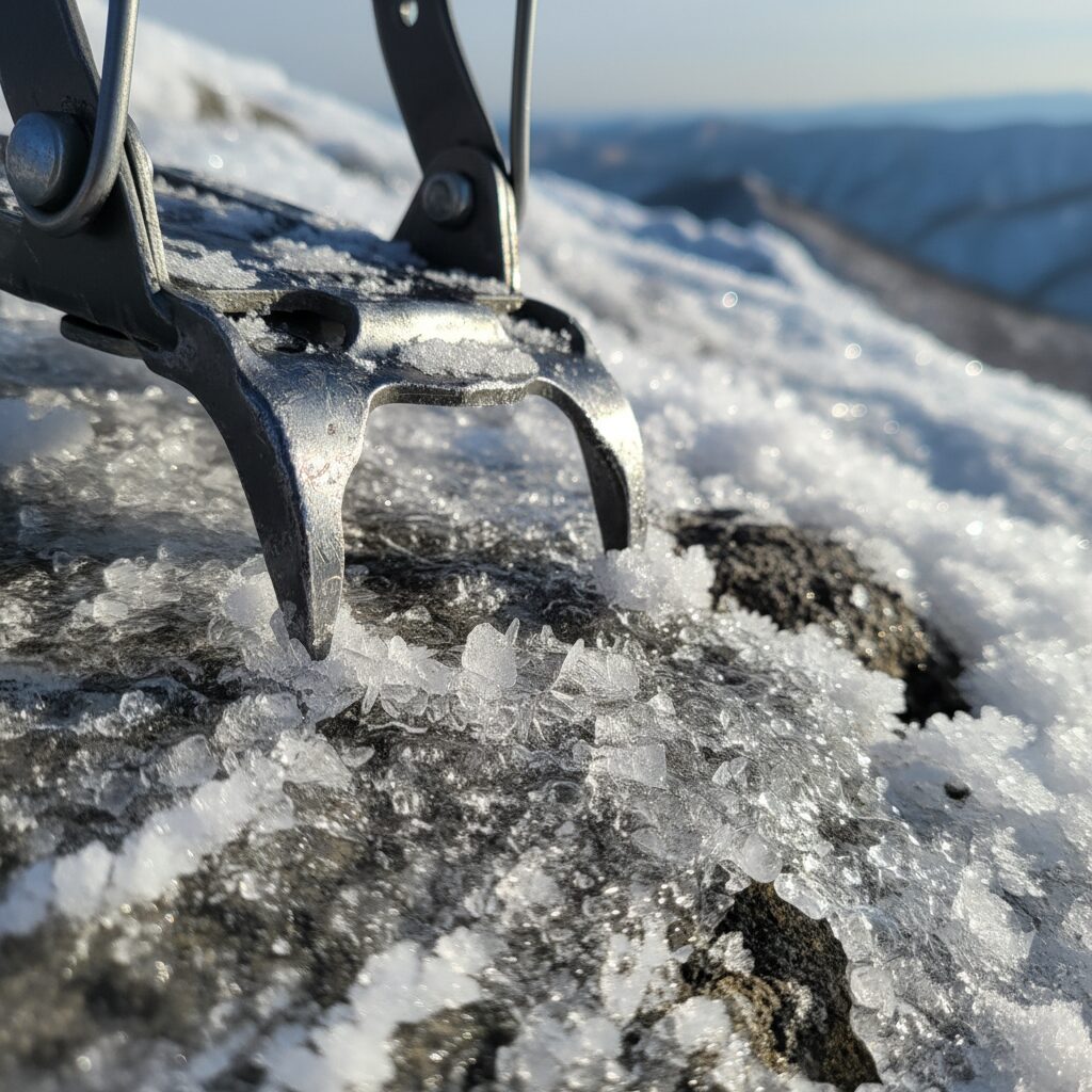 겨울 등산 아이젠 피크 부분 클로즈업 사진
