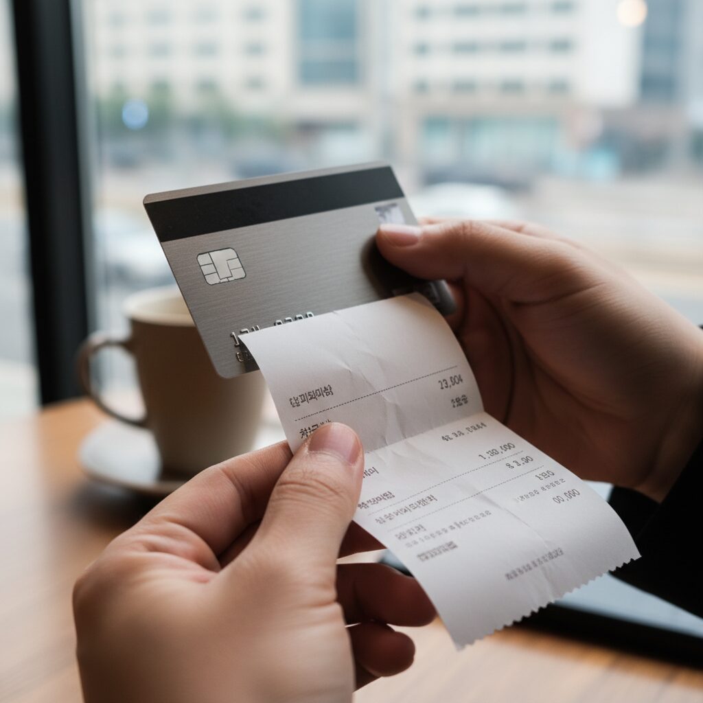 신용카드와 현금영수증을 손에 들고 있는 모습