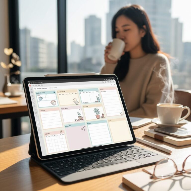 아이패드 굿노트 앱에서 열린 예쁜 디지털 다이어리 속지