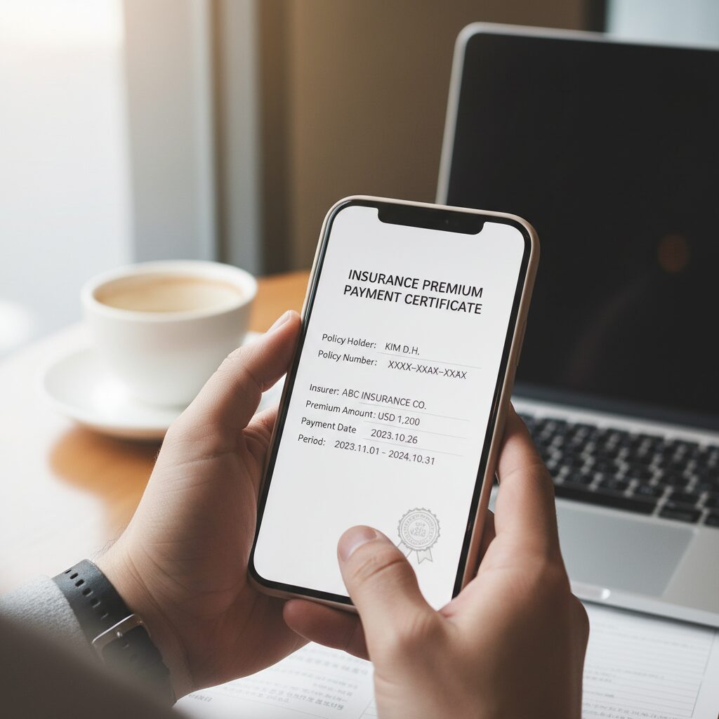 스마트폰 화면에 보험료 납입증명서가 표시된 모습