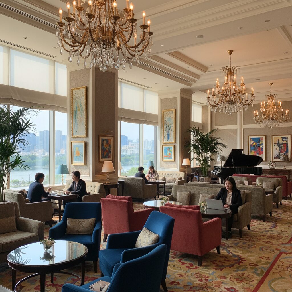 롯데호텔 페닌슐라 라운지 내부 고급스러운 인테리어
