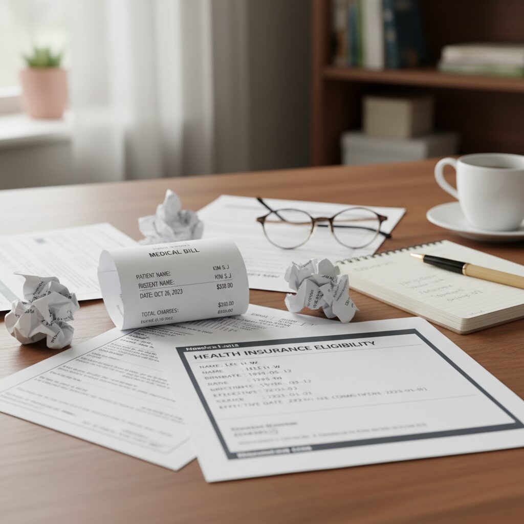 병원 영수증과 건강보험 자격득실확인서 모음