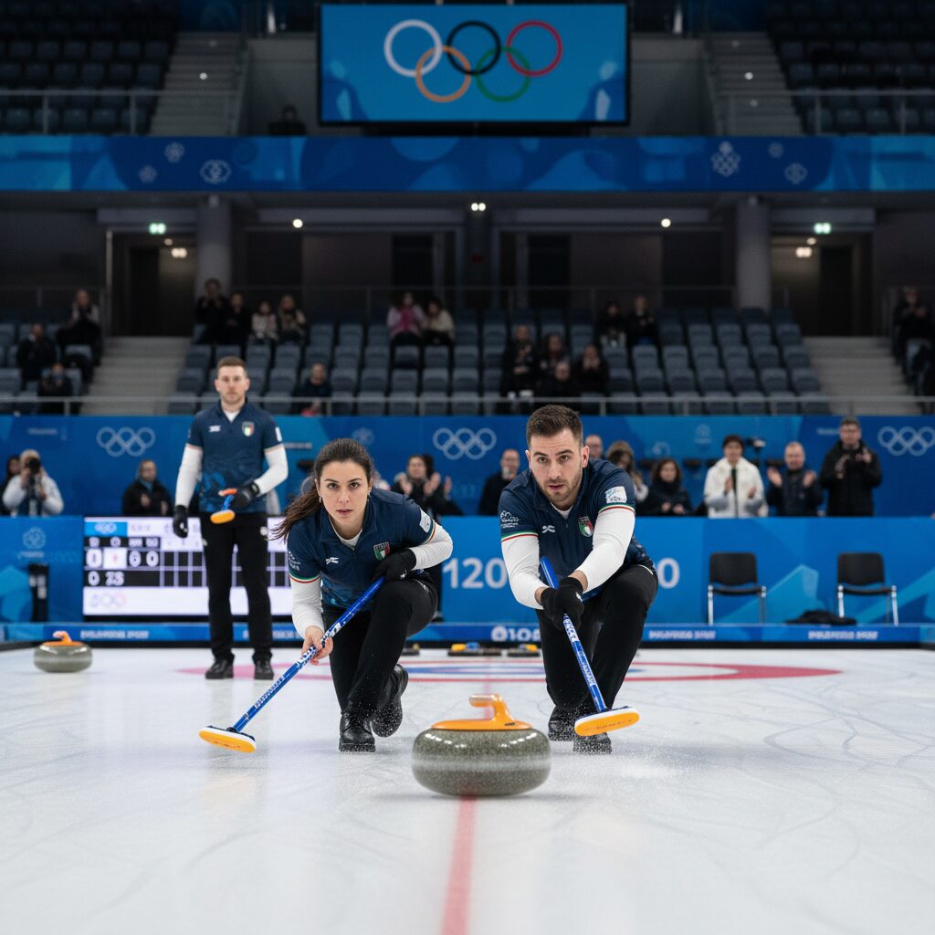 2026 밀라노 동계올림픽 혼성 더블 컬링 경기 장면