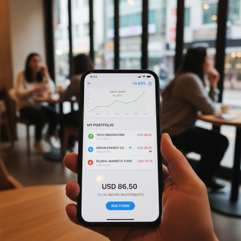 스마트폰 화면에 투자 앱과 소액 투자 금액이 표시된 이미지