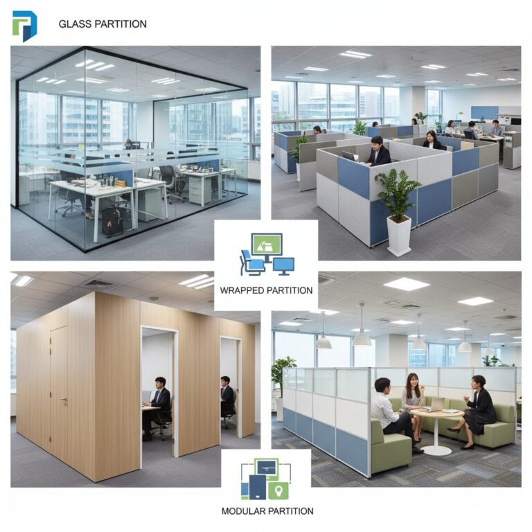 래핑칸막이, 글라스칸막이, 모듈형 파티션이 적용된 다양한 사무실 공간 예시 컬리지 이미지