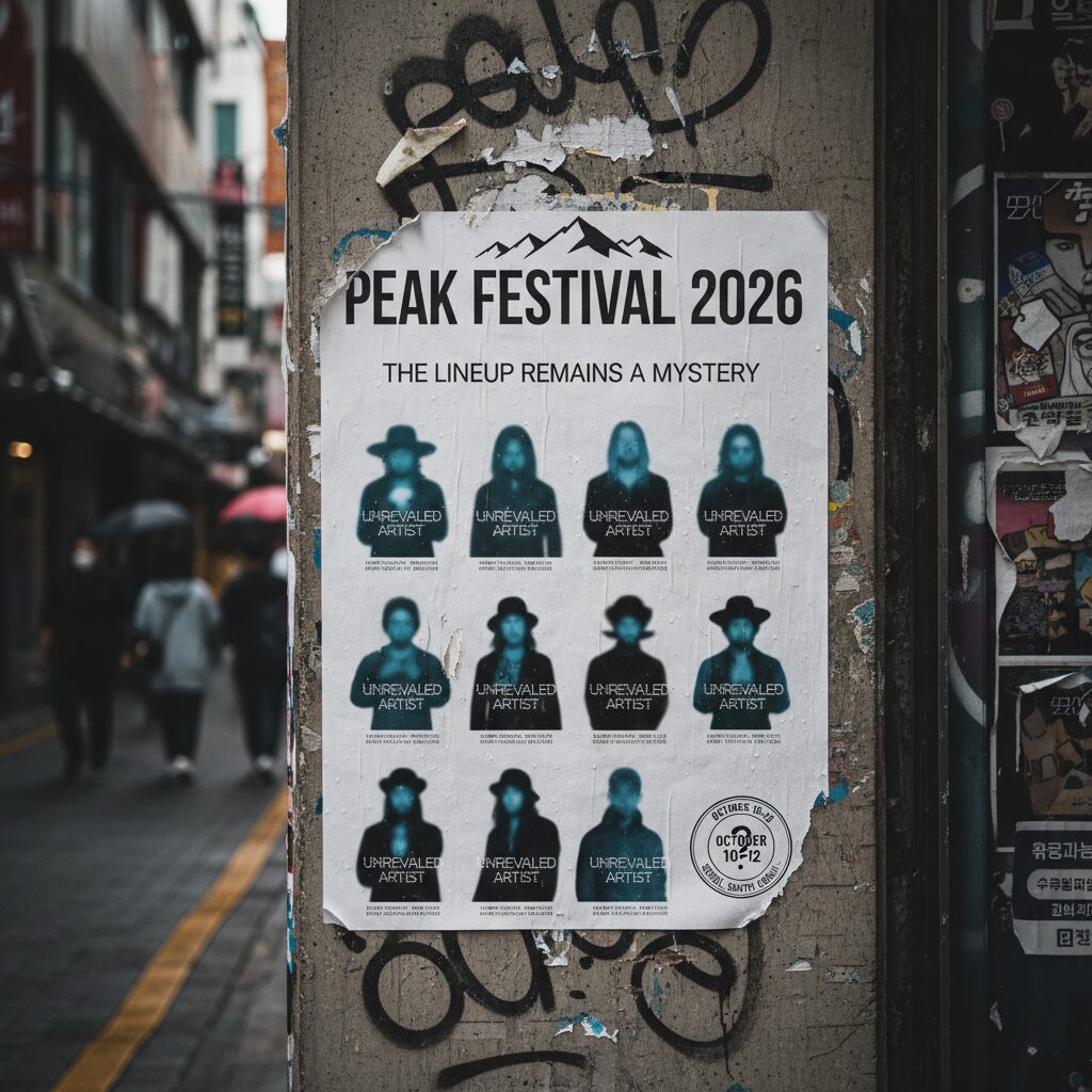 피크페스티벌 2026의 미스터리한 라인업 티저 이미지