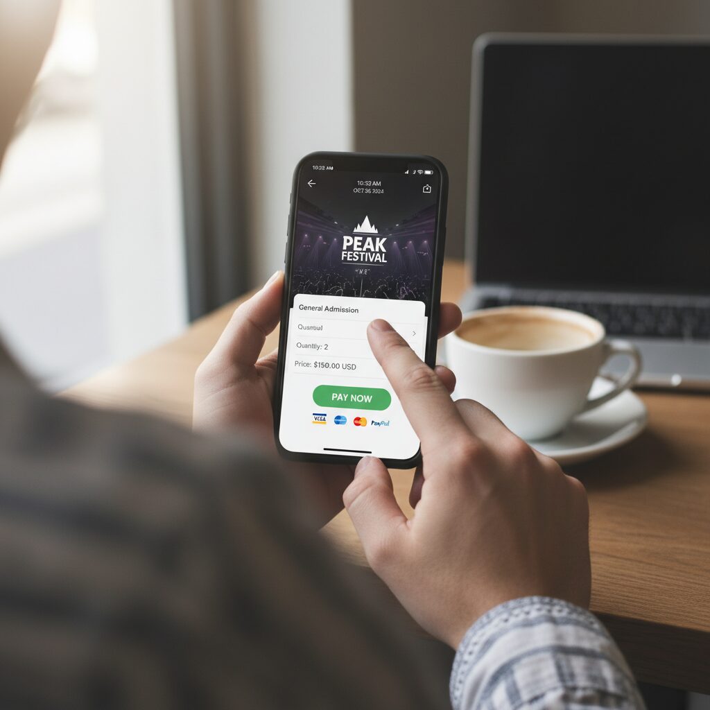피크페스티벌 티켓 예매 화면에서 결제 버튼을 누르는 모습