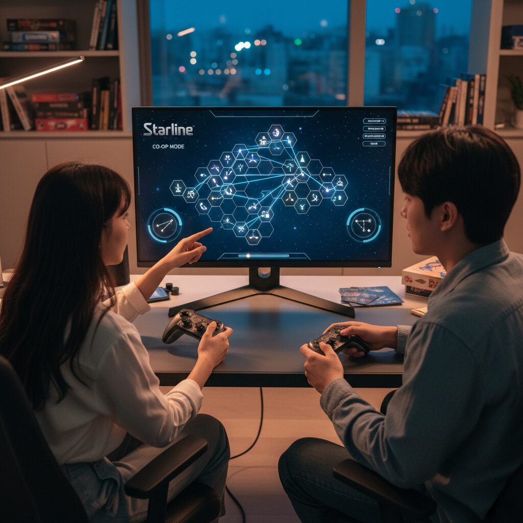 스타라인 게임의 협동 모드 퍼즐 화면