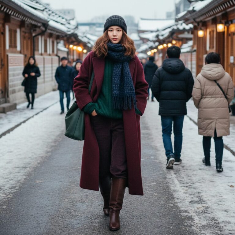 딥 컬러의 아이템을 활용한 겨울 레이어링 스타일