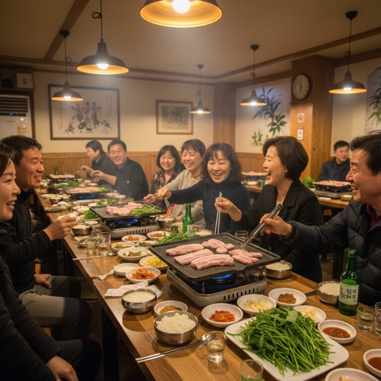 청도 미나리 삼겹살 식당 내부 모습 테이블 세팅