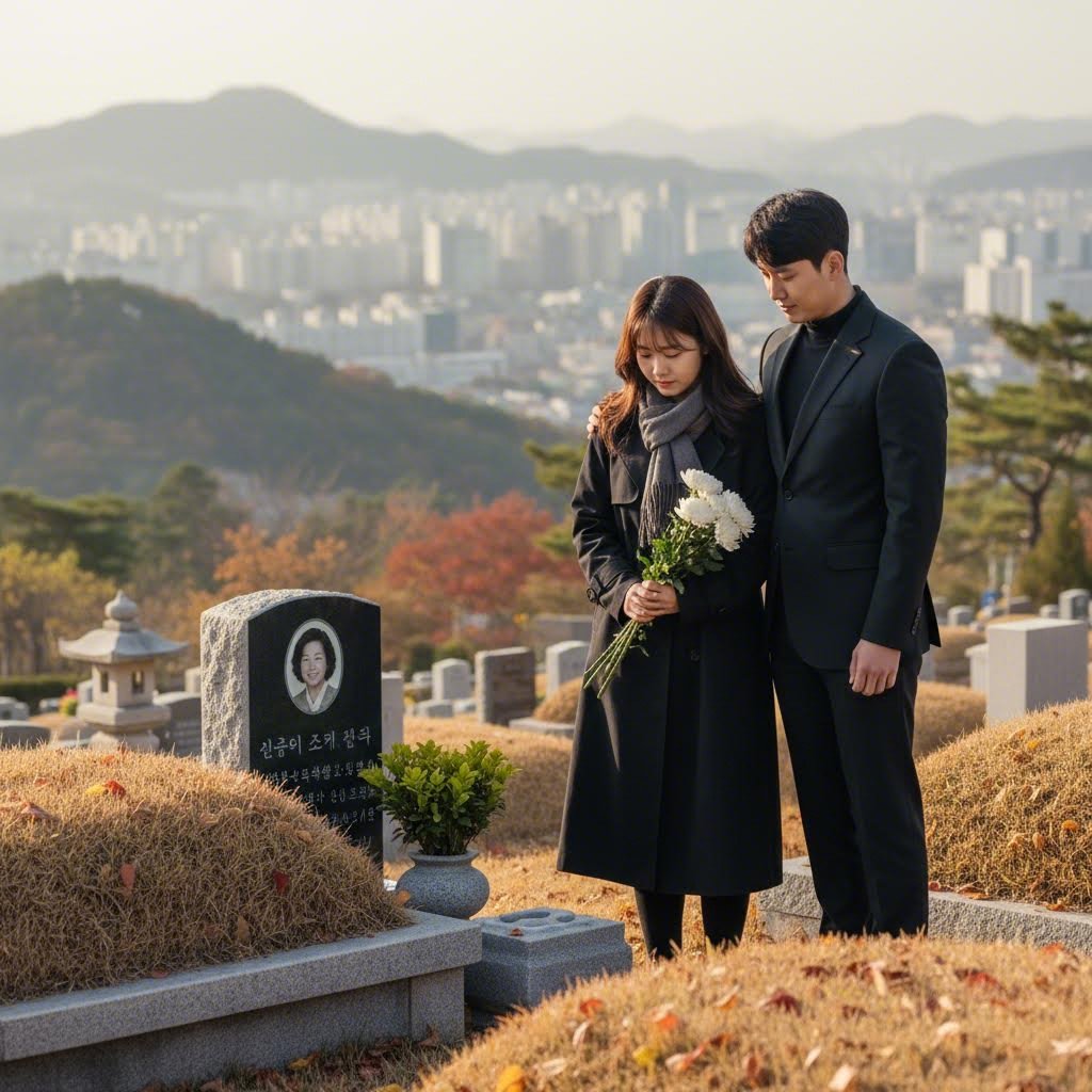 최준희가 어머니 최진실 묘소를 예비 신랑과 함께 방문한 사진