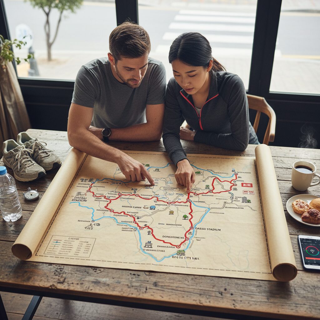 대구마라톤 코스와 주변 주요 지점 표시된 지도