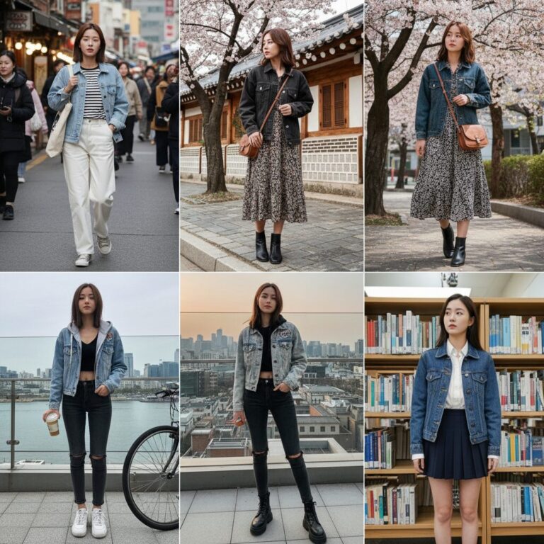 여자 청자켓을 활용한 다양한 코디 예시