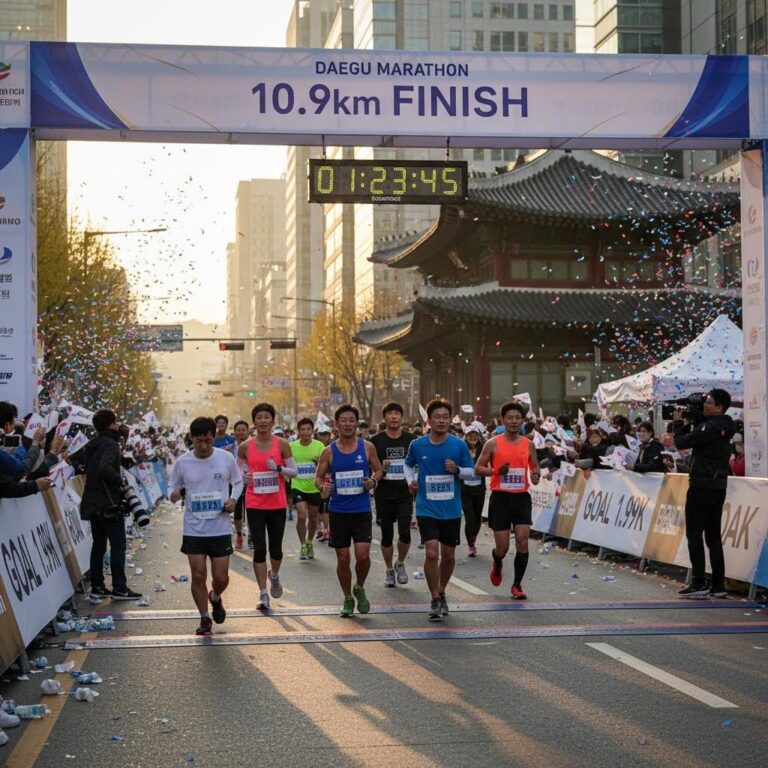 대구마라톤 10.9km 완주 후 피니시 라인 근처에서 달리는 러너들