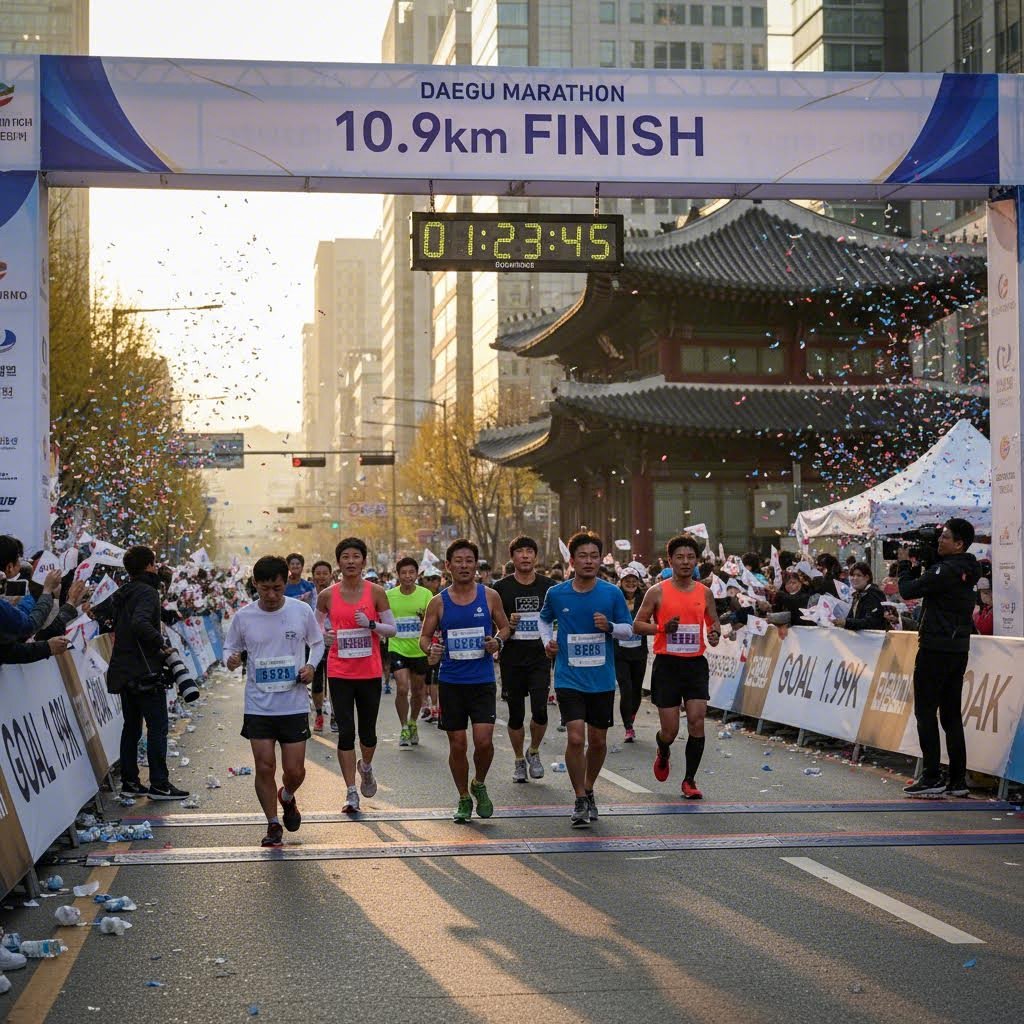 대구마라톤 10.9km 완주 후 피니시 라인 근처에서 달리는 러너들