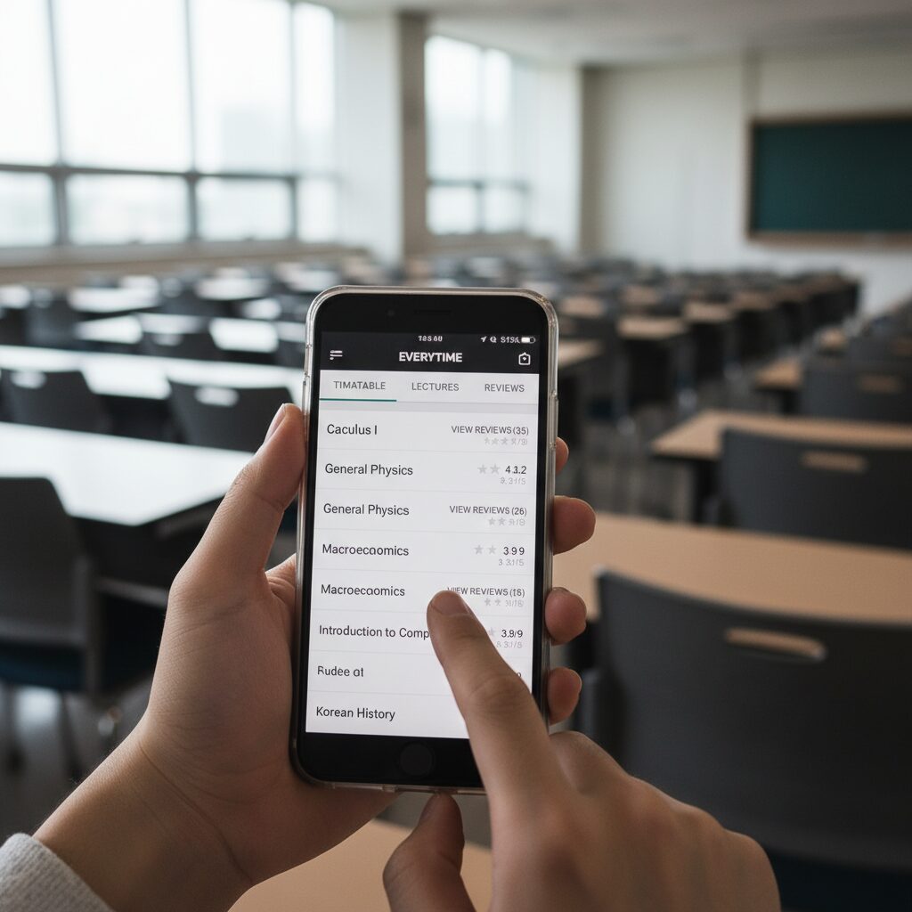 에브리타임 강의실 탭에서 강의평을 열람하는 화면