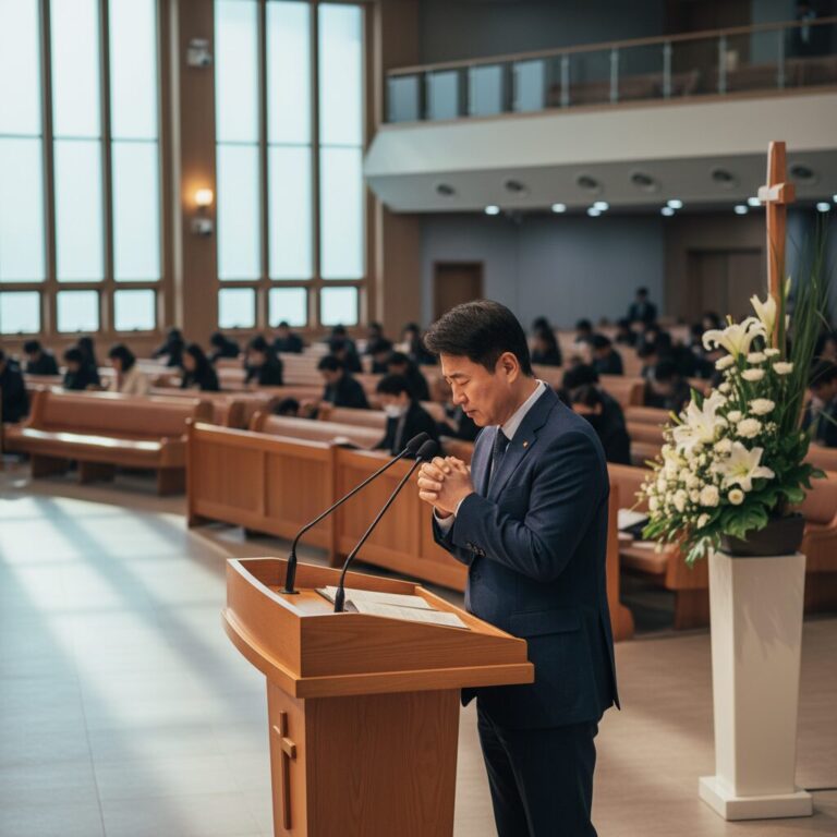 2월 주일예배 대표기도를 드리는 모습