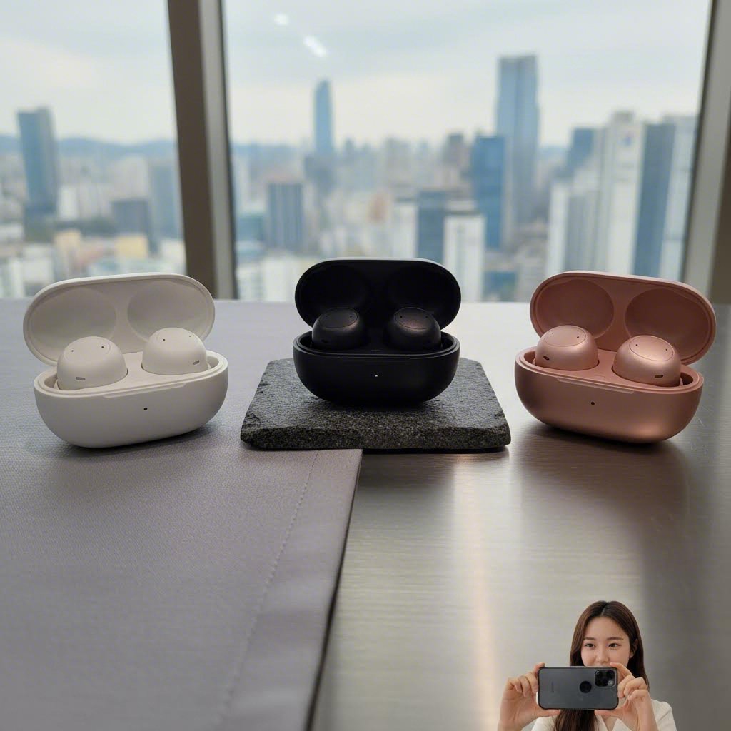 갤럭시 버즈4 프로 화이트 블랙 핑크골드 색상 비교 사진