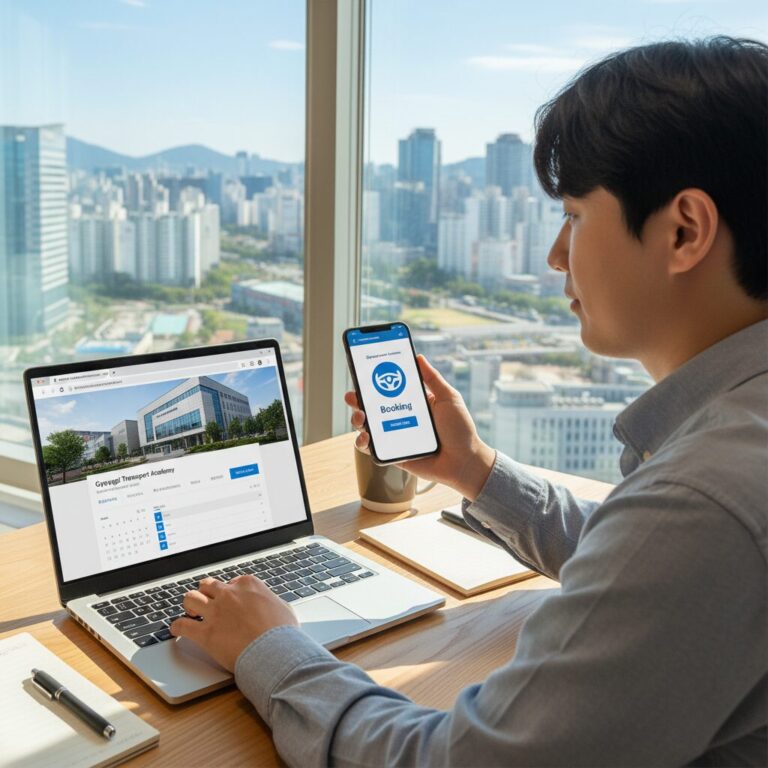 경기도교통연수원 예약 홈페이지 화면과 모바일 앱 아이콘