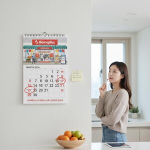 2026년 3월 달력에 홈플러스 휴무일 표시된 일러스트