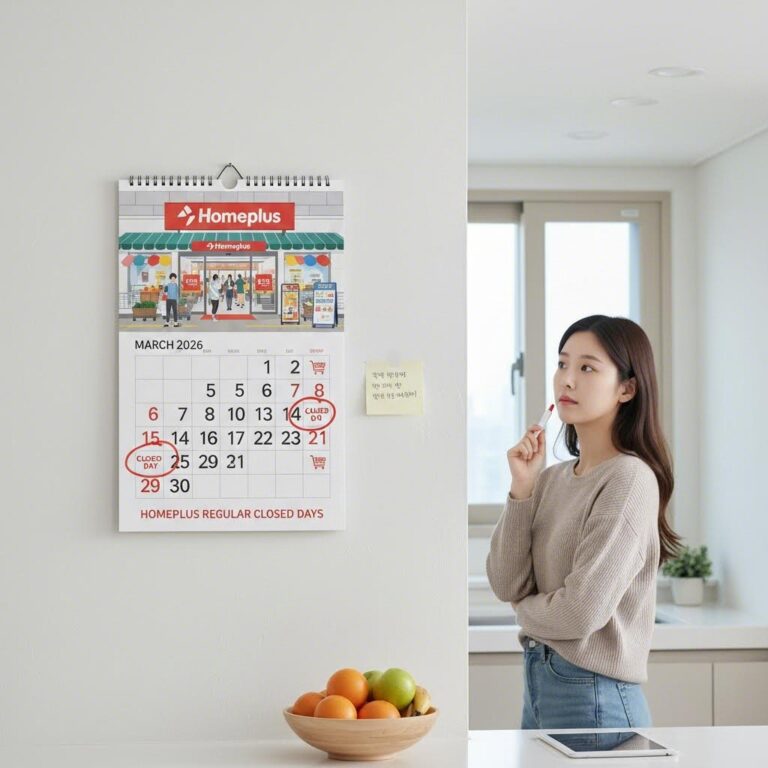 2026년 3월 달력에 홈플러스 휴무일 표시된 일러스트