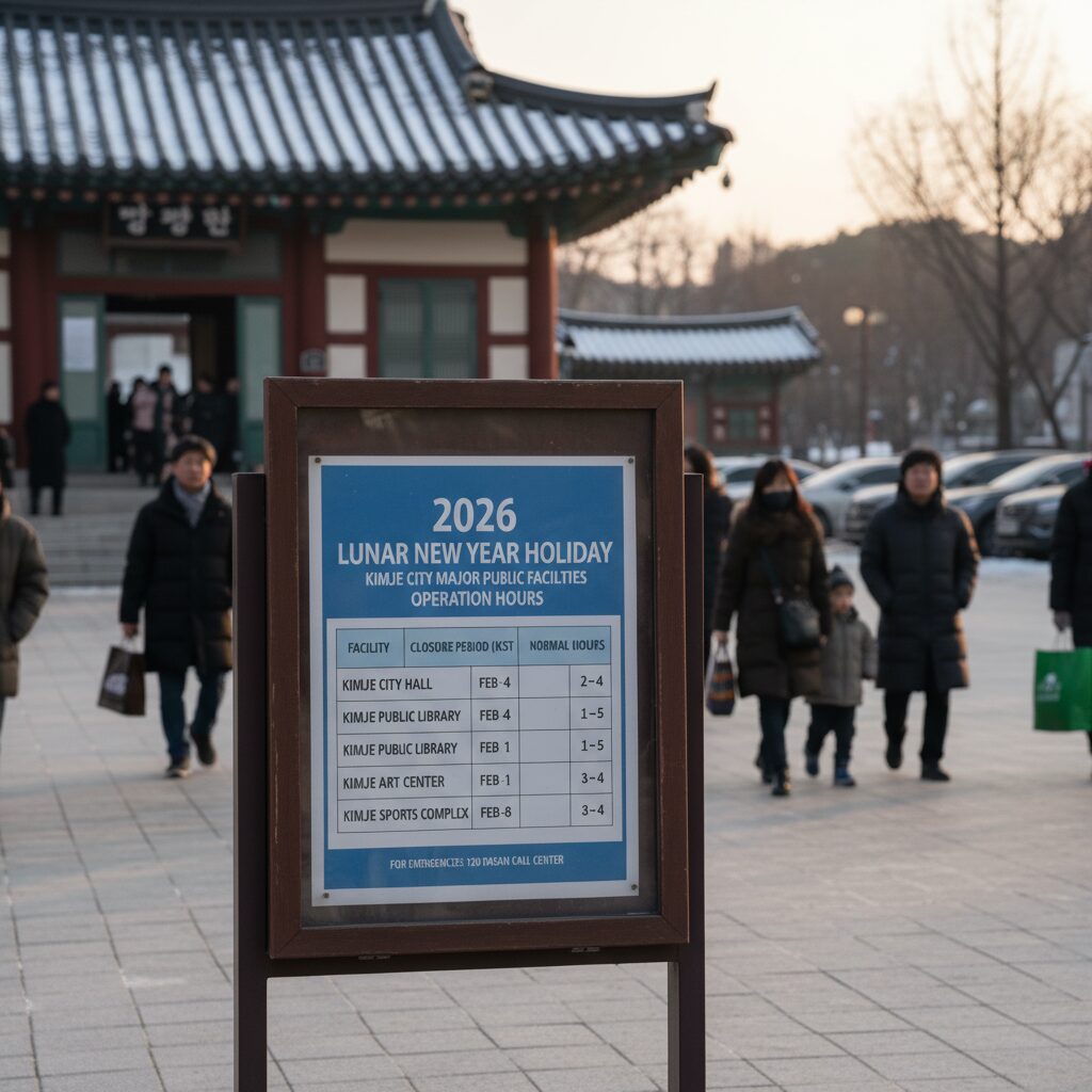 2026년 설 명절 김제시 생활 정보 총정리 2026년 설 연휴 김제시 주요 공공시설 운영 시간 안내판