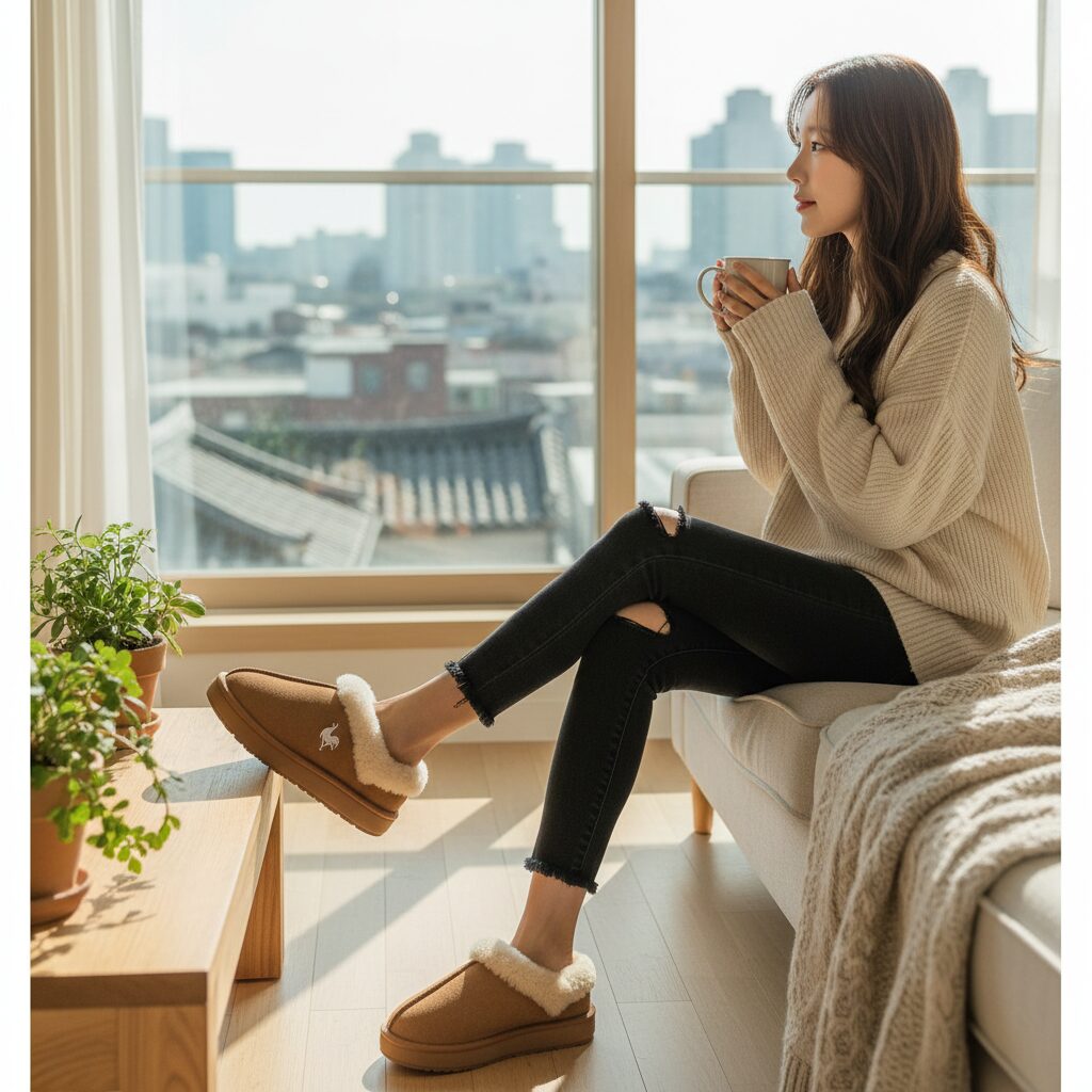 르꼬끄 론론 코제트 어그 슬리퍼 상세 후기 르꼬끄 론론 코제트 어그 슬리퍼 착용 모습