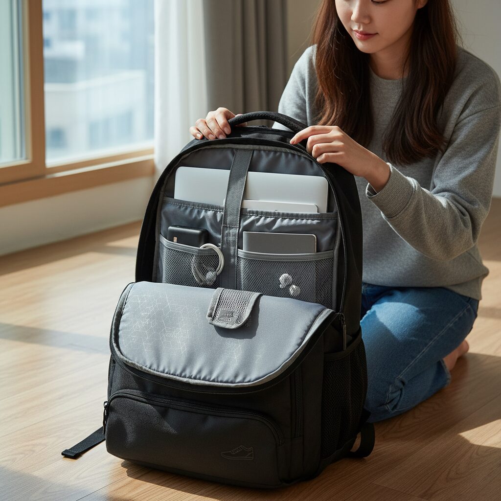 르꼬끄 아투즈에어 백팩의 내부 수납공간과 처짐방지 패드