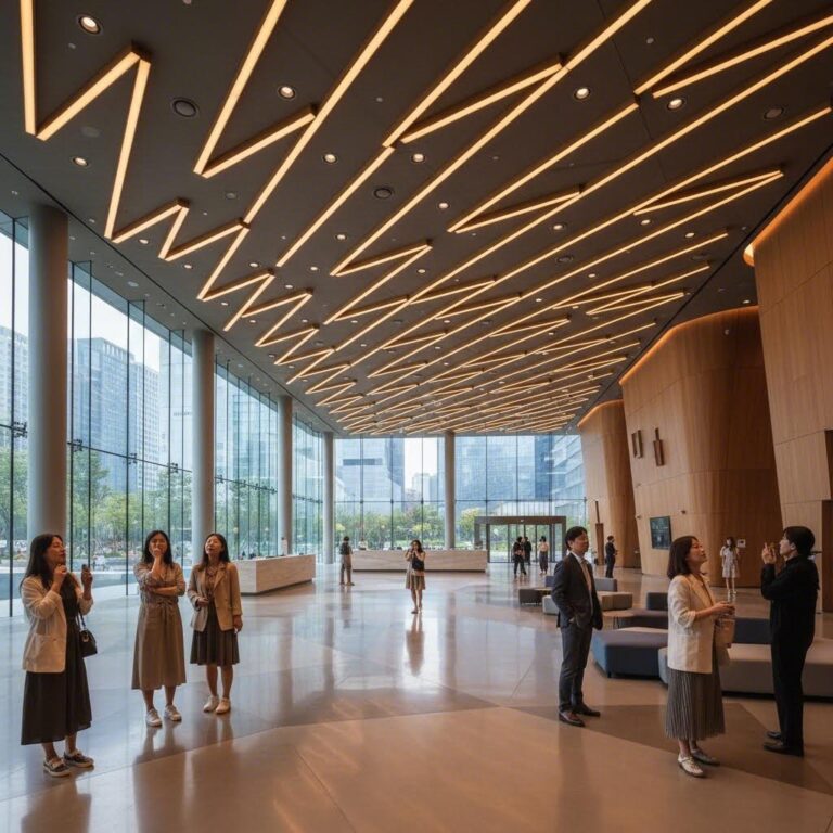 LG아트센터 서울 로비의 넓은 공간과 천장 조명