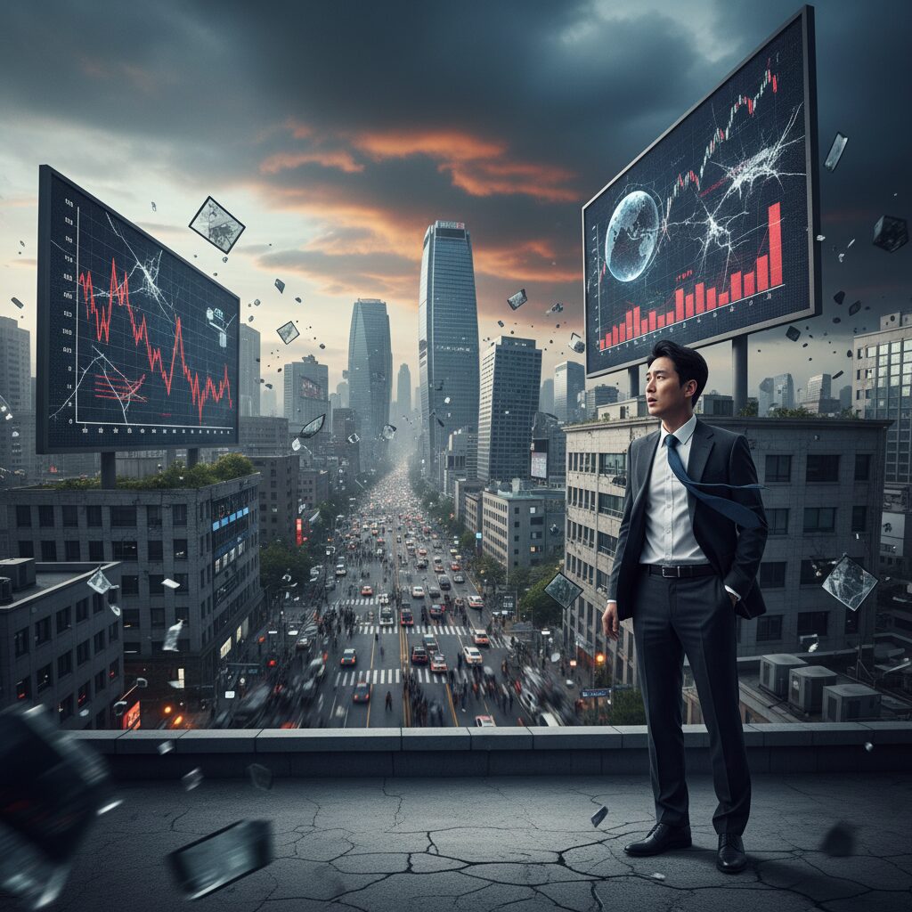 글로벌 금융 시장의 변동성과 불안정성을 상징하는 개념 이미지