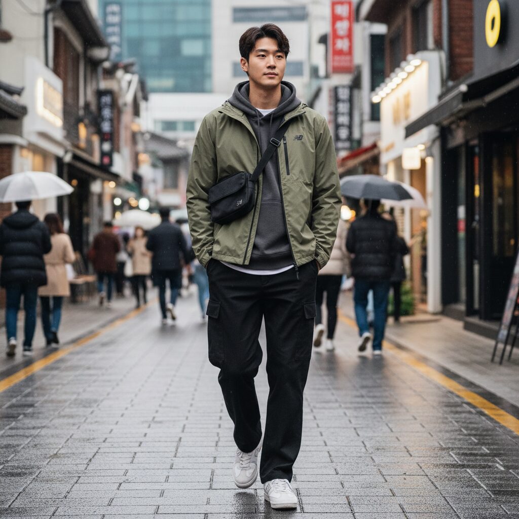 뉴발란스 우븐 자켓 착용 스타일