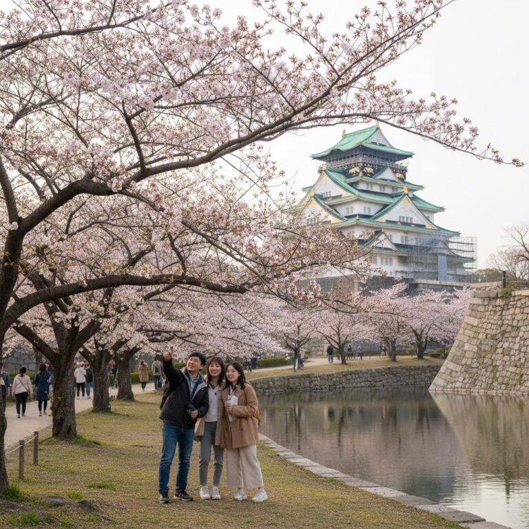 3월 초 오사카성 주변 풍경과 벚꽃 봉오리