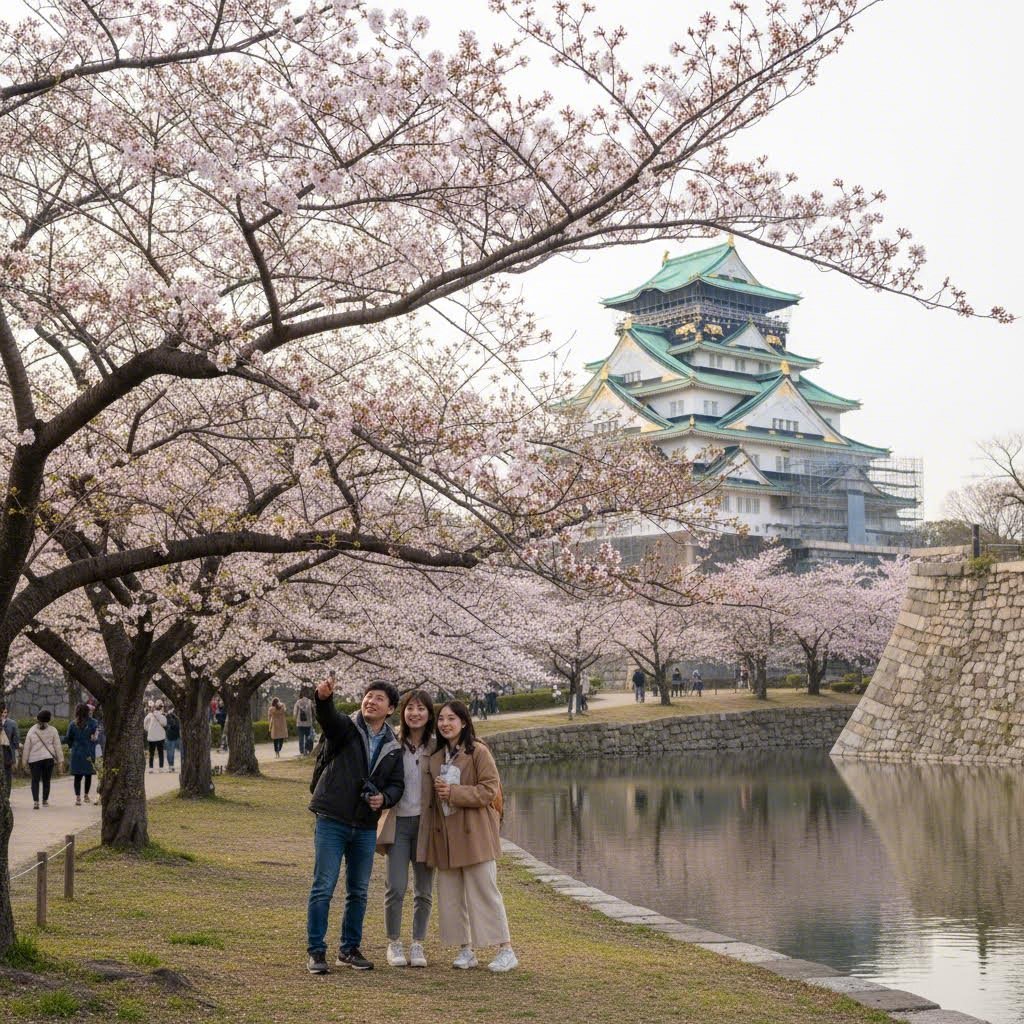 3월 초 오사카성 주변 풍경과 벚꽃 봉오리