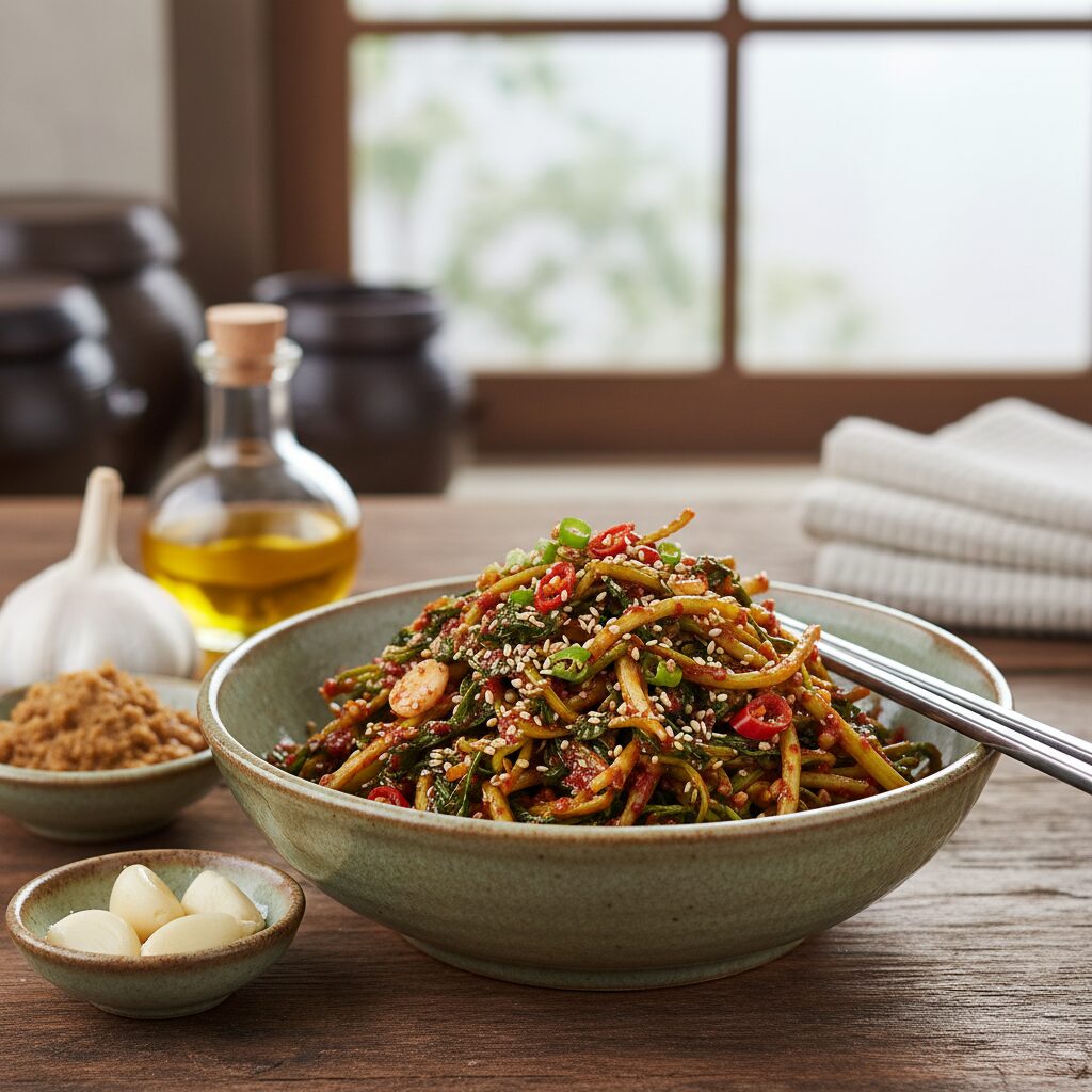 데친 냉이를 다양한 양념과 버무려 담은 냉이무침