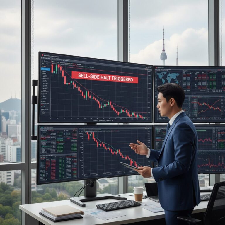 코스피 지수 급락과 매도 사이드카 발동 시점을 보여주는 차트