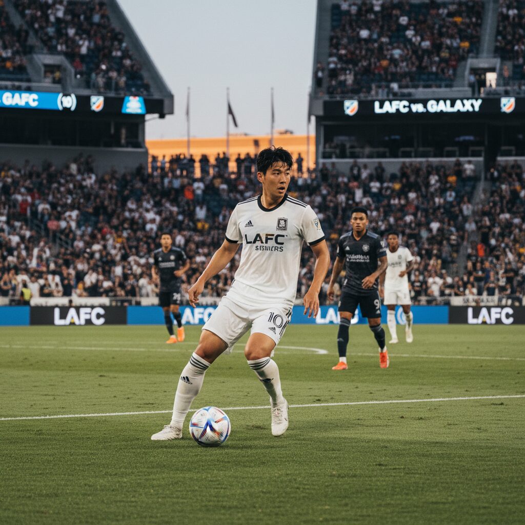 손흥민 LAFC 경기 중 공을 조율하는 장면