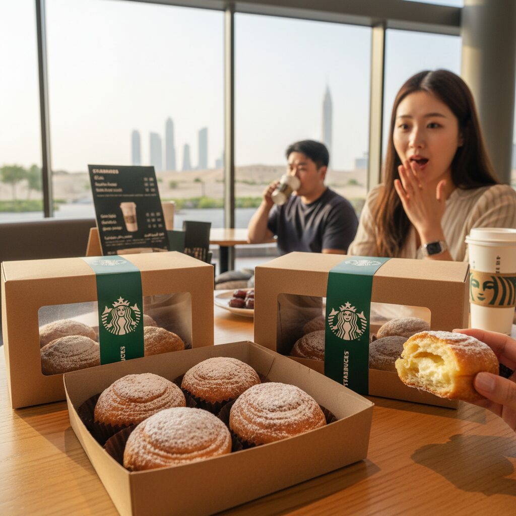 스타벅스 두바이 쫀득롤 포장된 모습과 실제 모습