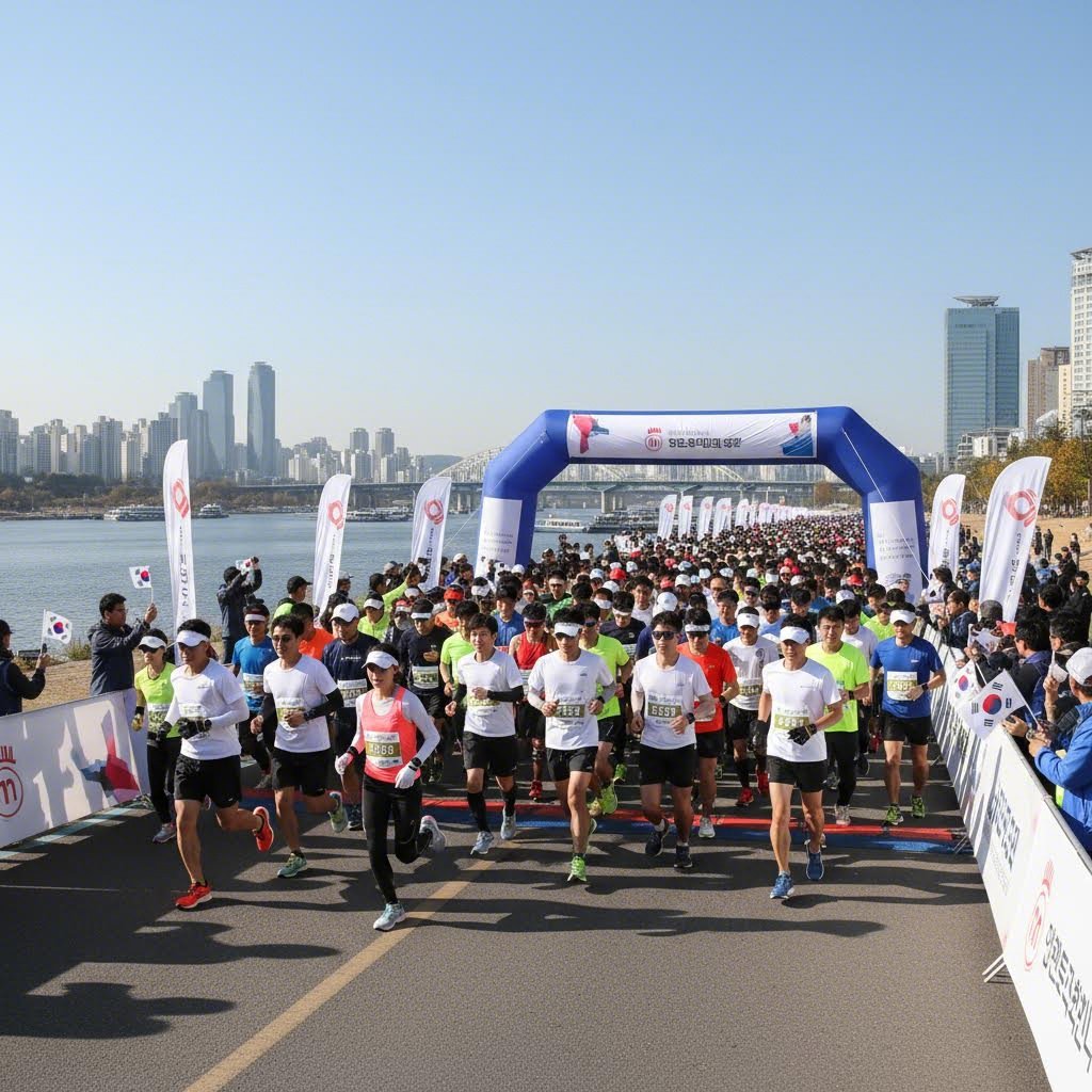 뚝섬한강공원에서 출발하는 삼일절 마라톤 러너들의 모습