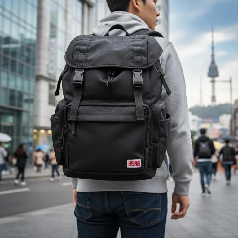 유니클로 멀티포켓 백팩의 앞면과 플랩 디자인