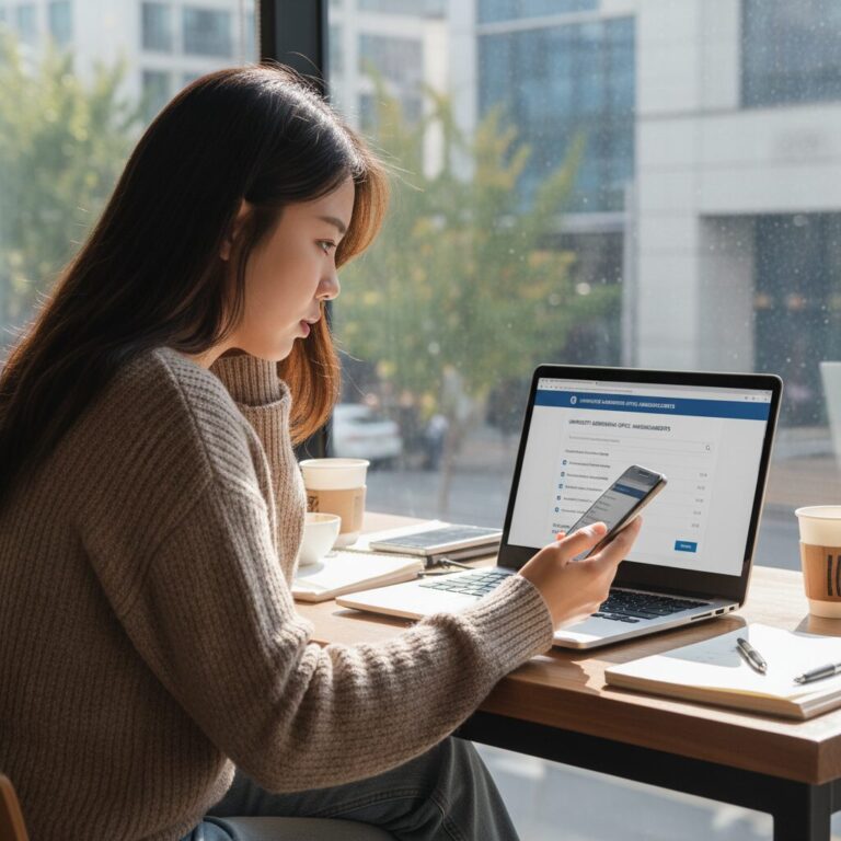 대학 입학처 홈페이지 공지사항 화면을 수시로 확인하는 모습