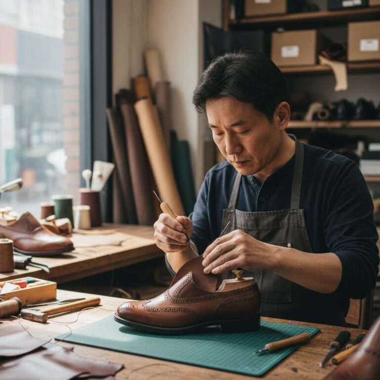 빈센트앤코 장인이 가죽을 손으로 스티치하여 신발을 만드는 과정